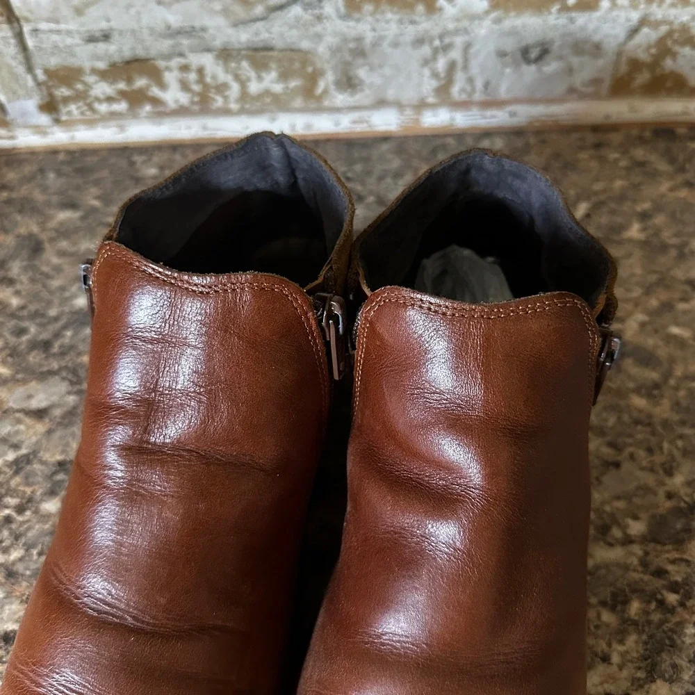 Naot Ankle Boots Womens 37 Brown Good Leather Suede Side Zip Mixed Media Booties